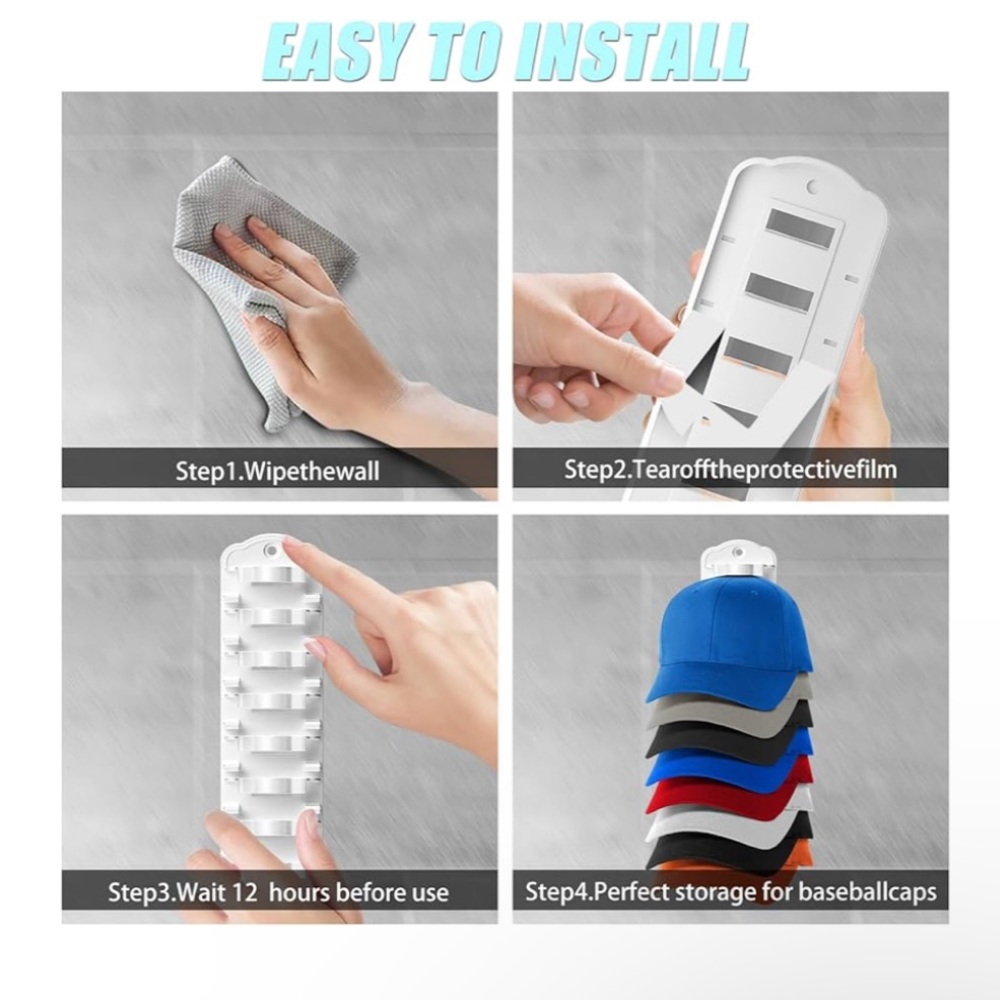 Hat Organizer for Baseball Caps, Strong Adhesive Hat Rack for Wall, - Picture 3 of 7